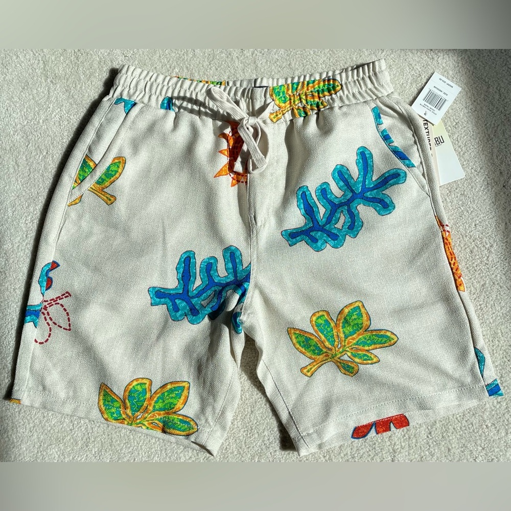 Malibu Beige Floral Linen Pants NWT